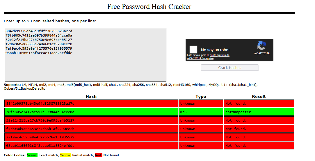 Descifrado de hash en CrackStation